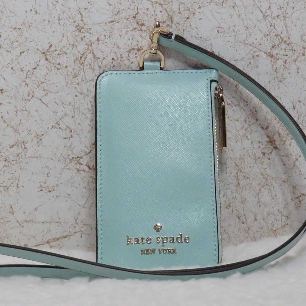 Kate Spade Saffiano Leather Card Case Lanyard (Blue Glow)